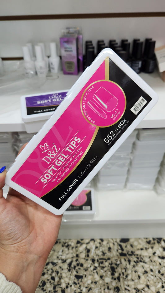 Tips para soft gel cuadrado corto. D&z Pre limados, caja de 550unidades
