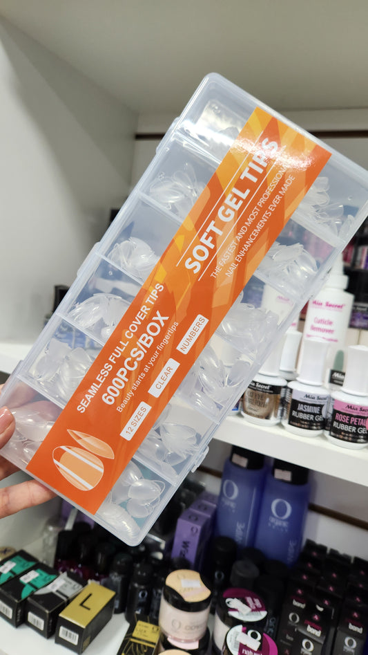 Tips para soft gel Caja de 600 unidades Pre limado
